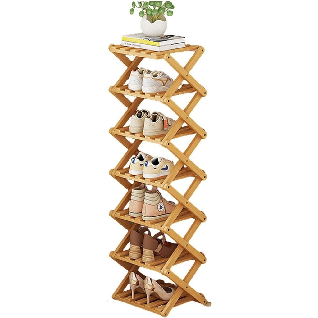 7 Tier Vertical Bamboo Folding Shoe Rack Storage Organizer Stand Corner Shelf UK