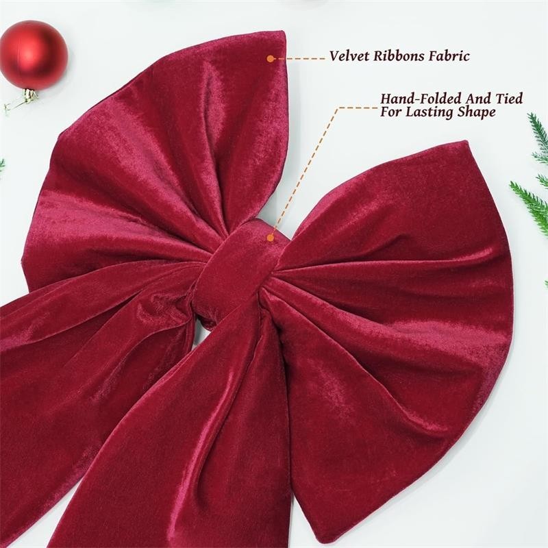 90cm Large Velvet Bowknot Christmas Tree Topper Retro Wine Red Bow Ornament