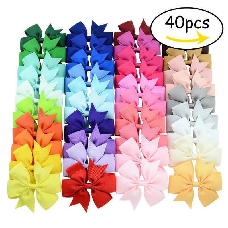 40PCS Baby Girls kids Ribbon Bow Alligator Hair Clip Cute Bows Clips School Pair