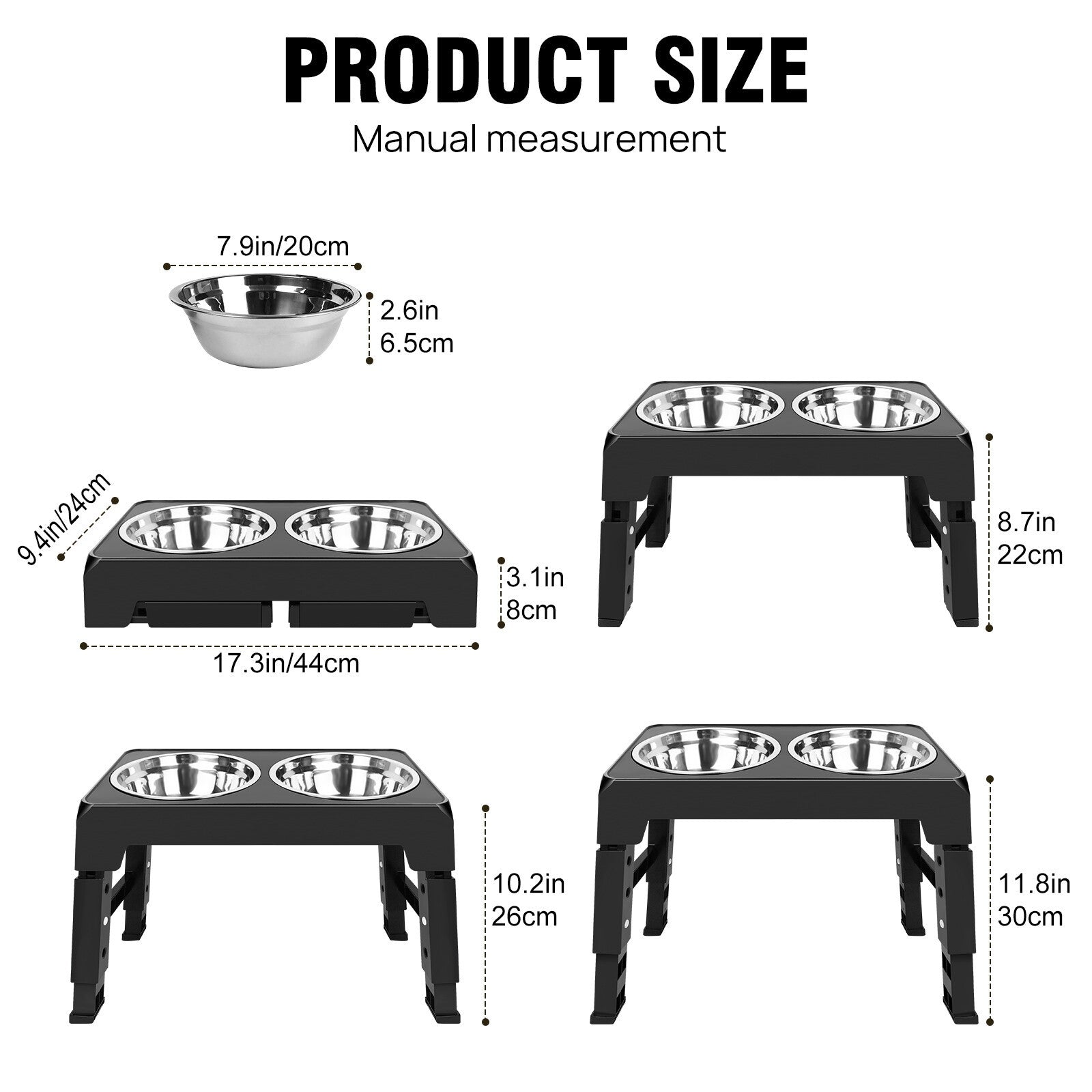 Large Dog Food Feeding Stand Station Stainless Double Raised Bowls Steel Holder