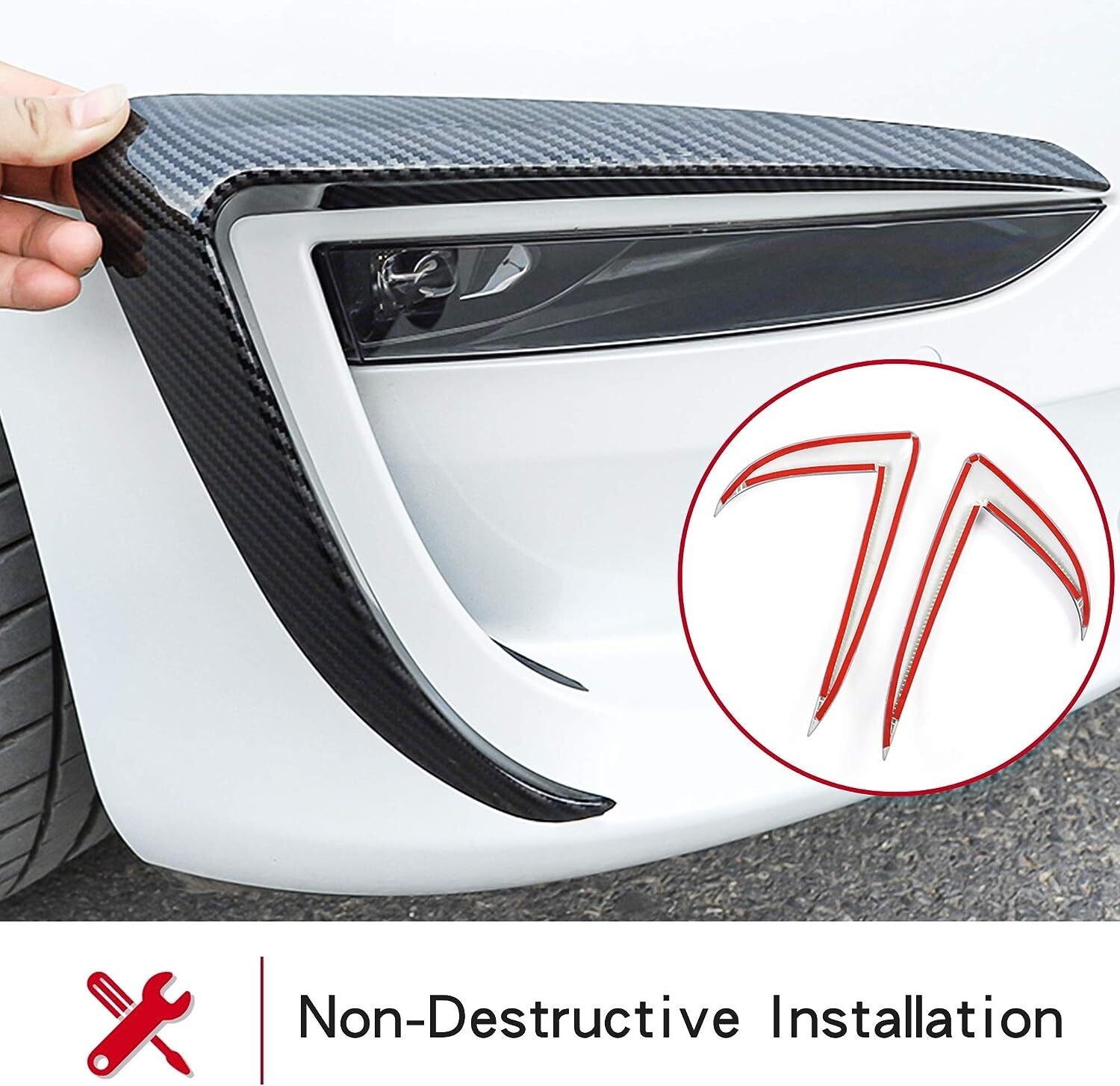 Tesla Model 3 Front Fog Light Trim Cover Fog Lamp Frame Blade Eyebrow Spoiler