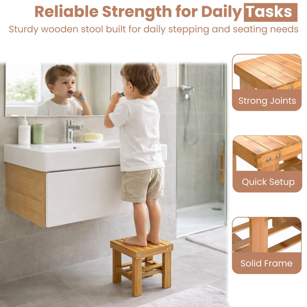 BAMBOO SMALL STEP STOOL SEAT HOME KITCHEN SHOP BAR APPLIANCE MULTI PURPOSE USE