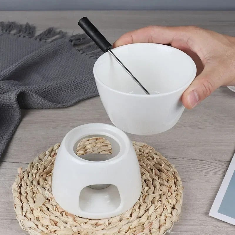 Chocolate Fondue Pot Tea Light Porcelain Melting Pot Ceramic Hot Pot Butter Warm