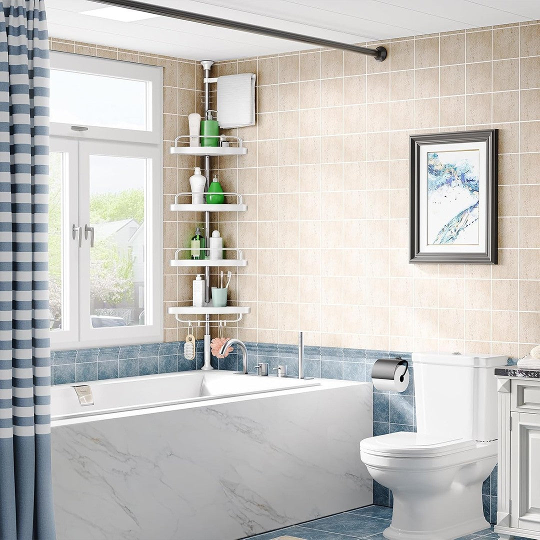 4 Tier Telescopic Bathroom Wall Corner Shelf Rack Shower Caddy Storage Organizer