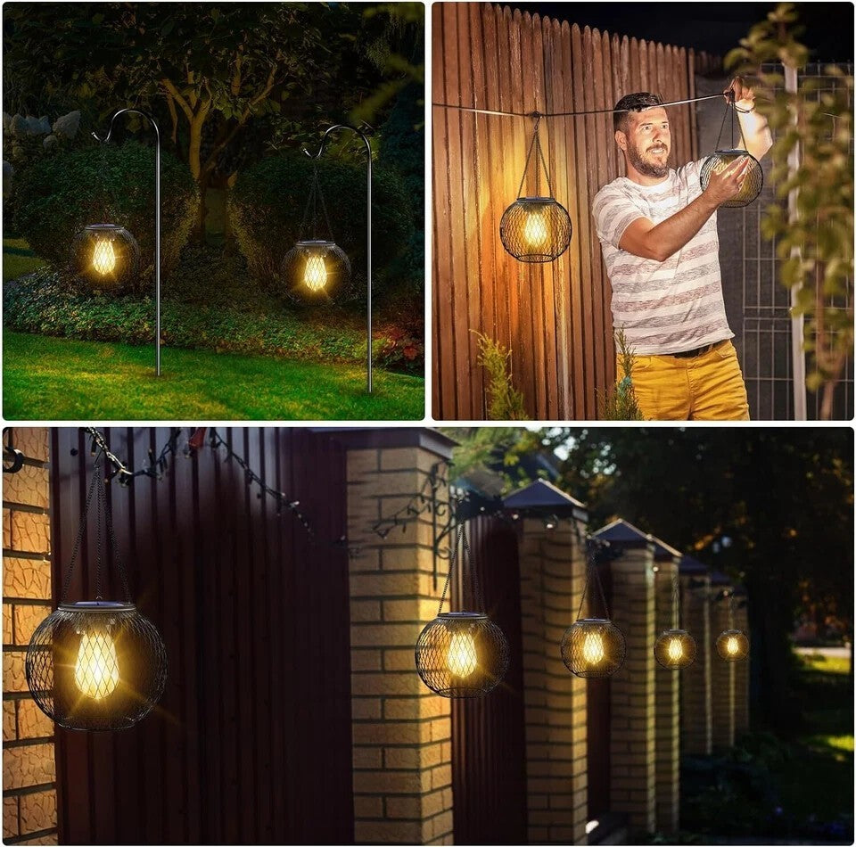 2x Solar Powered LED Hanging Lantern Lights Waterproof Outdoor Garden Lawn Lamp