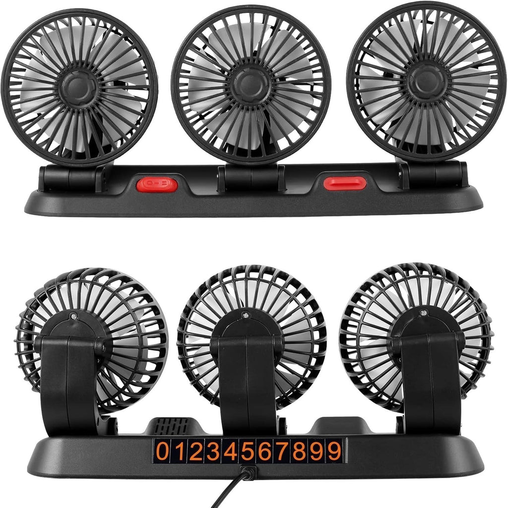 3 Head Car Fan 360° Rotate 2 Speed USB/12V/24V Quiet Cooling Fan for SUV RV