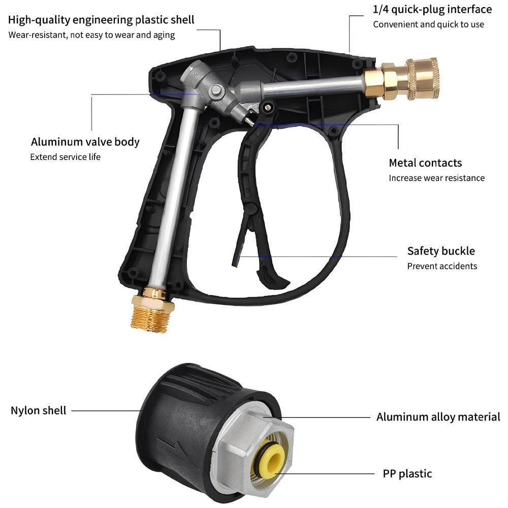 Short Pressure Washer Spray Gun 4350PSI 1/4" Quick Release For Karcher K1-K7 M22