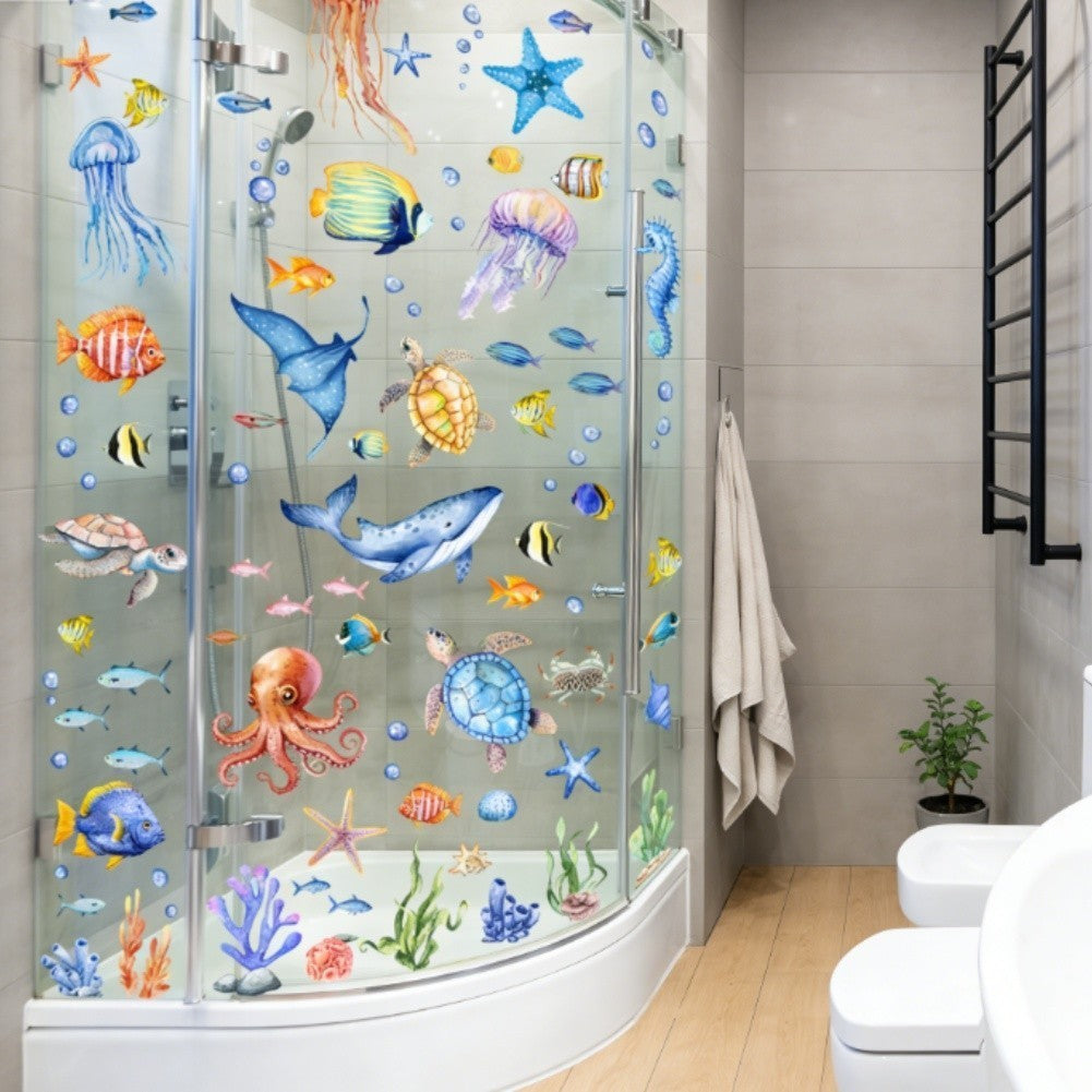 For Bathroom Sea Animal Stickers Bathroom Decor Aquatic Cartoon Designs