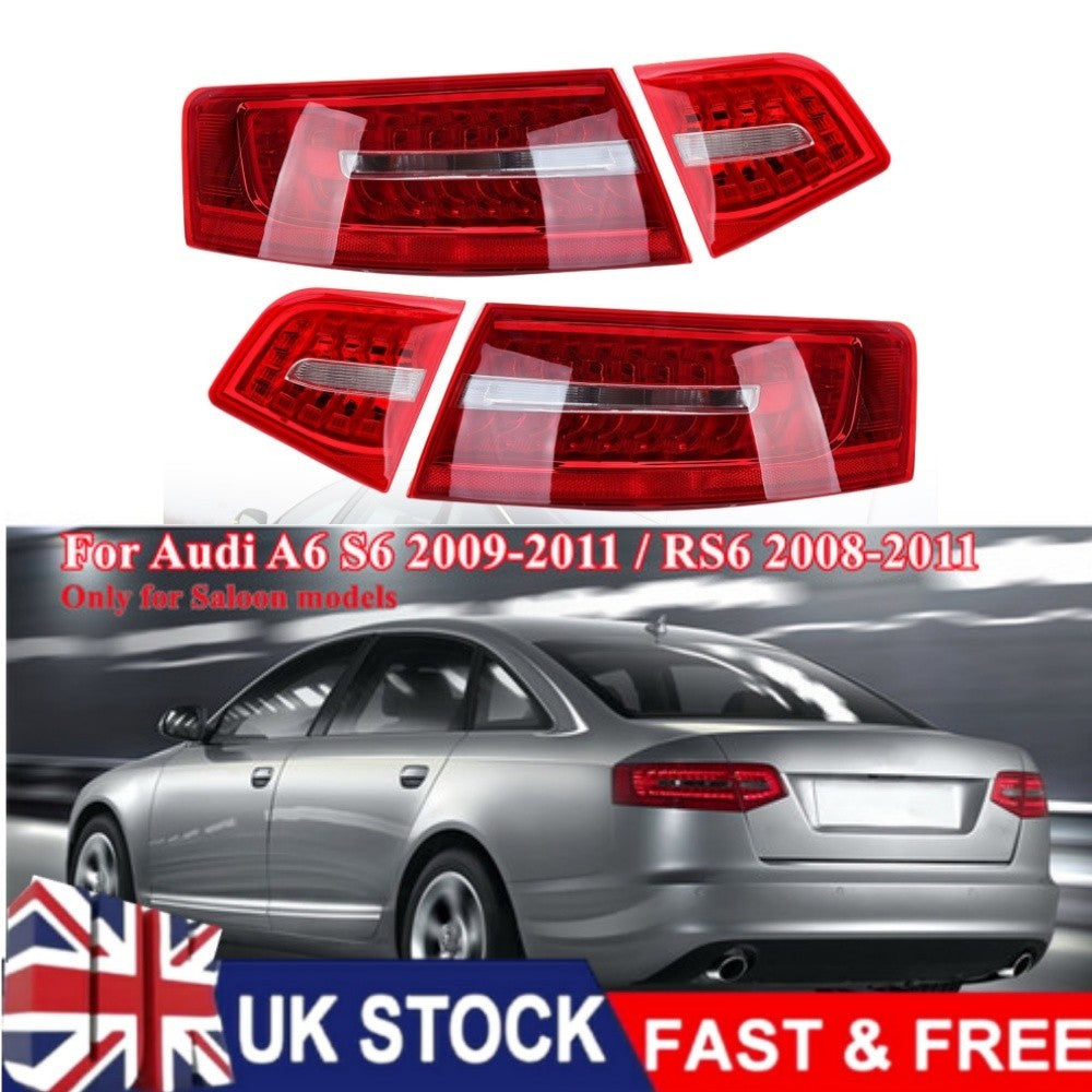 For Audi A6 C6 2009-2011 Sedan Set of 4 Outer Inner Tail Light Rear Brake Lamp