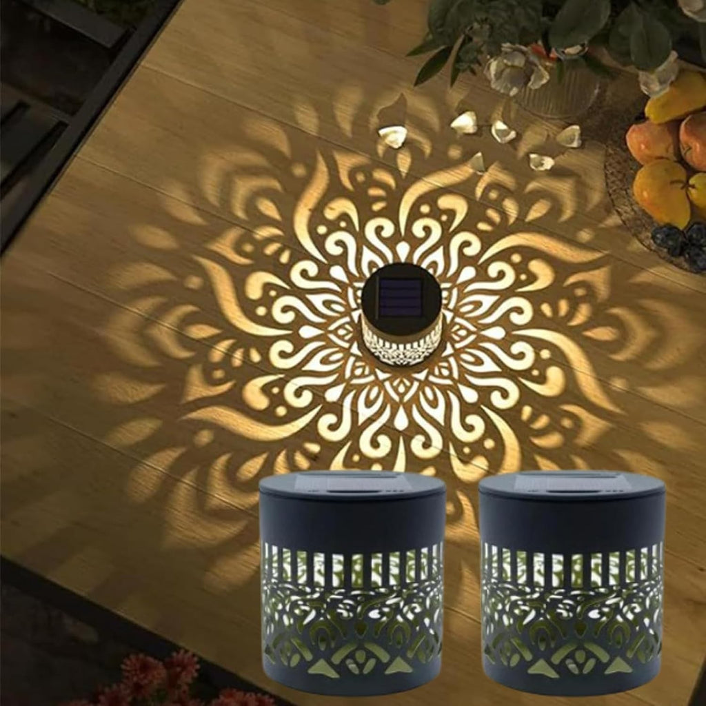 Solar Mandala Wall Light Outdoor Garden Fence Projector Lamp Patio Ambient Decor