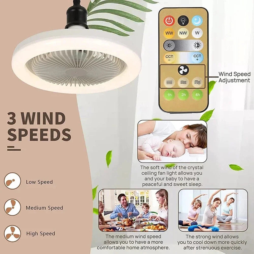 3 in 1 Rotatable E27 Socket Adapter Ceiling Fan Light Remote Control Home Lamp