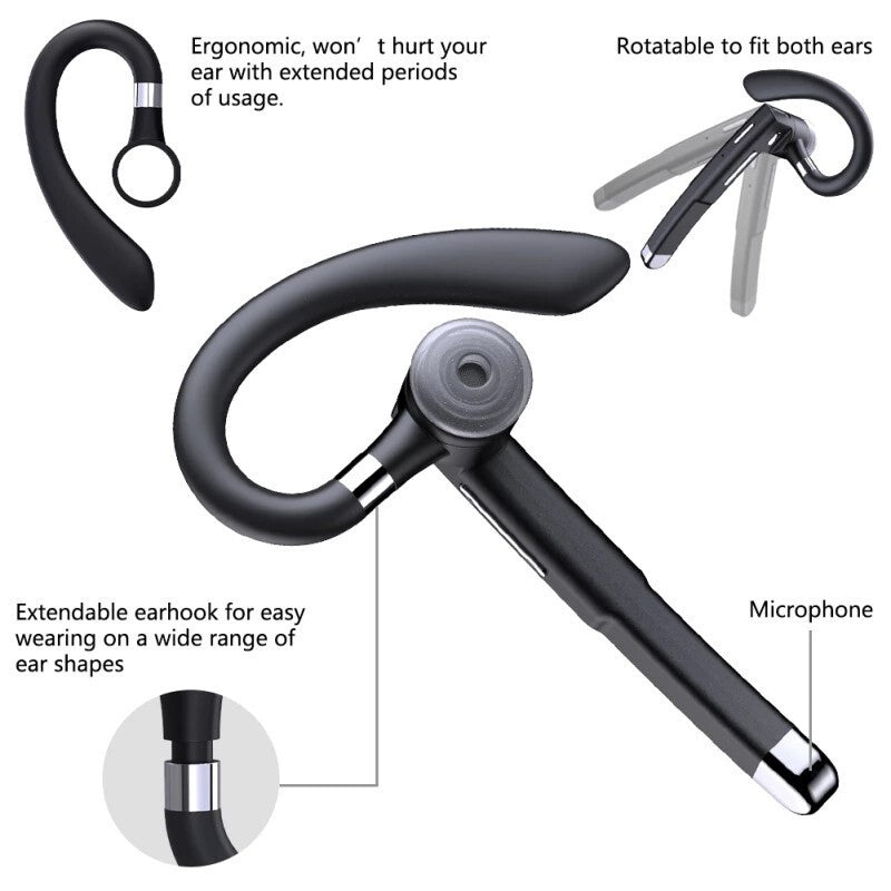 Wireless Trucker Headset Bluetooth 6.1 Earpiece Dual Mic Noise Cancelling Earbud