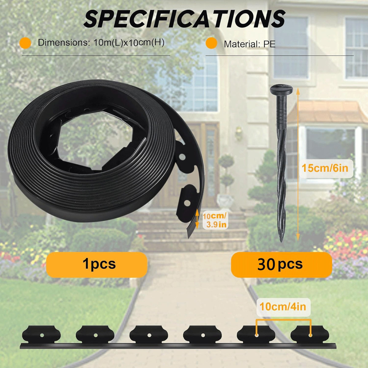 100 Metre Flexible Garden Border Edging Grass Lawn Path Edging With Plastic Pegs