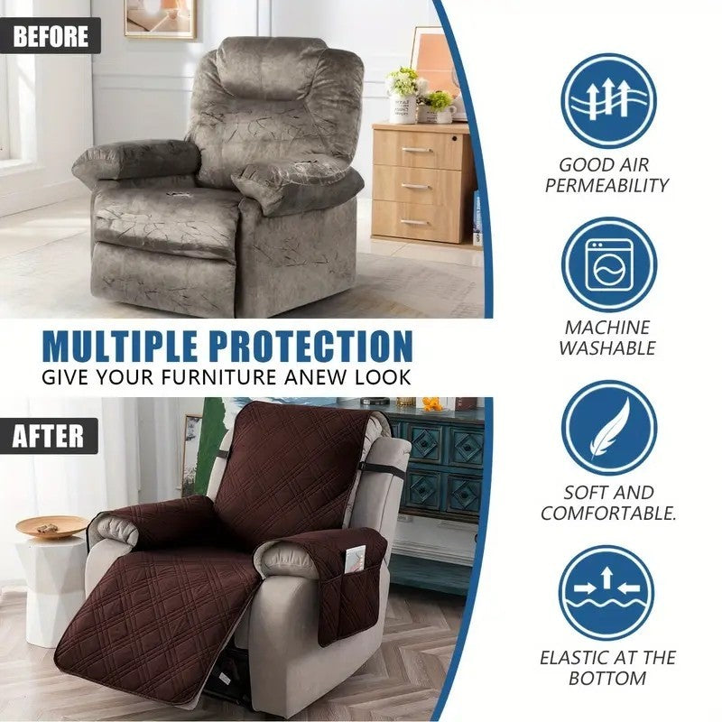Waterproof Recliner Chair Sofa Covers with Pocket Reversible Slipcover Protector