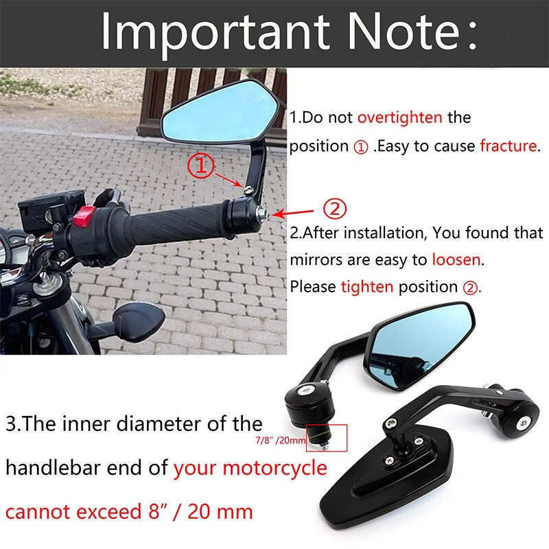 2PCS 7/8'' 22MM MOTORCYCLE REARVIEW HANDLE BAR END SIDE MIRRORS UNIVERSAL BLACK