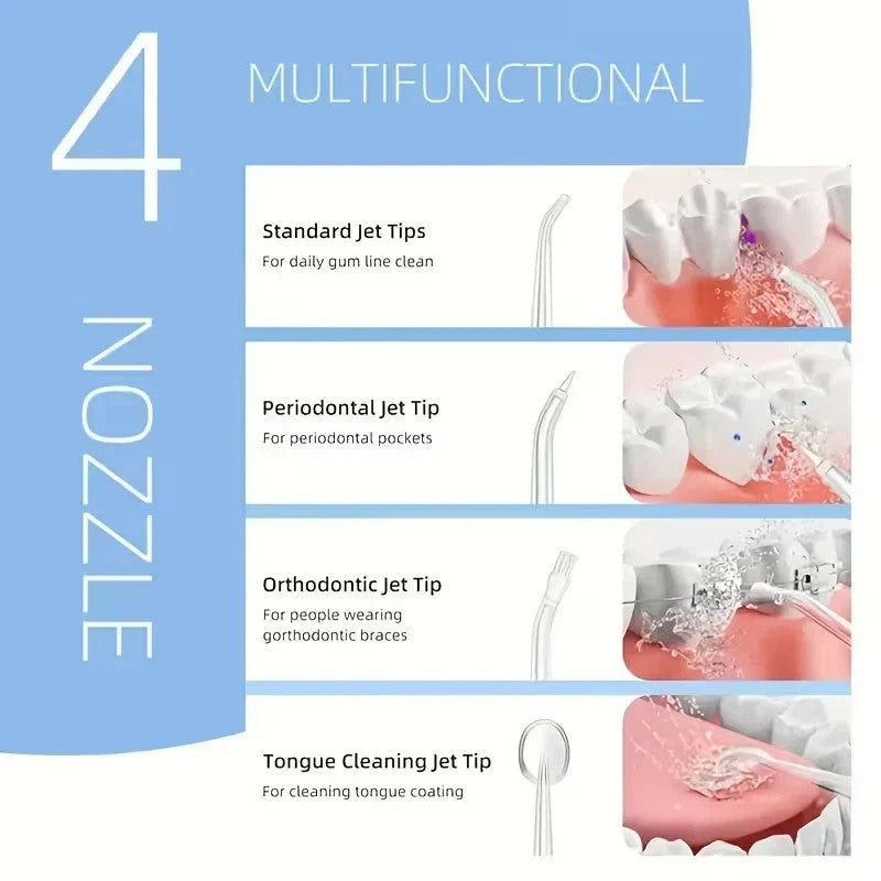 Cordless Dental Water Flosser with Jet 4 Tips Floss Oral Cleaner Irrigator Teeth