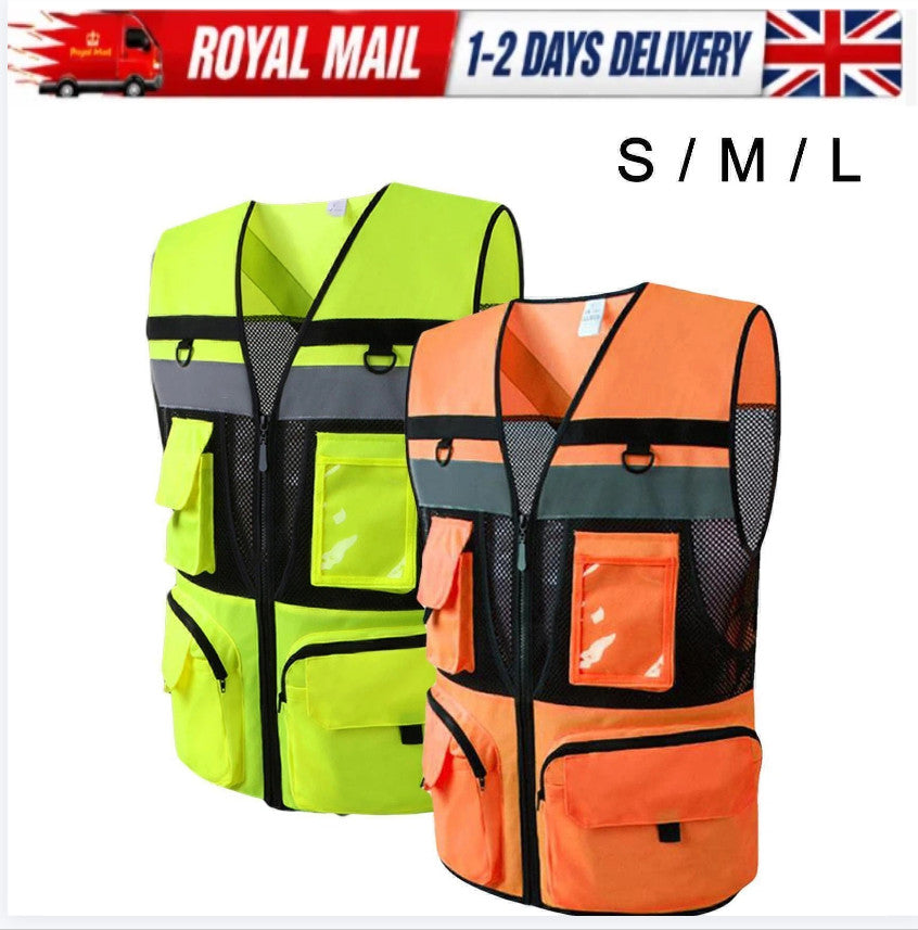 Hi Vis Viz Vest High Visibility Executive Vest Waistcoat Phone & ID Pockets UK
