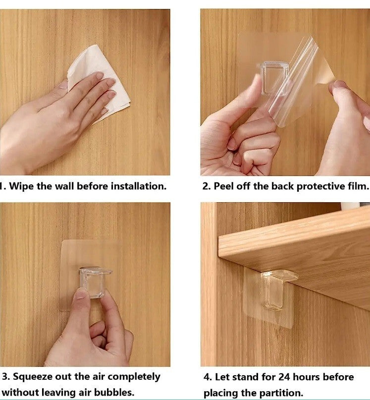Shelf Bracket Support 10x Plastic Self Adhesive Wardrobe Cabinet Shelves Holders