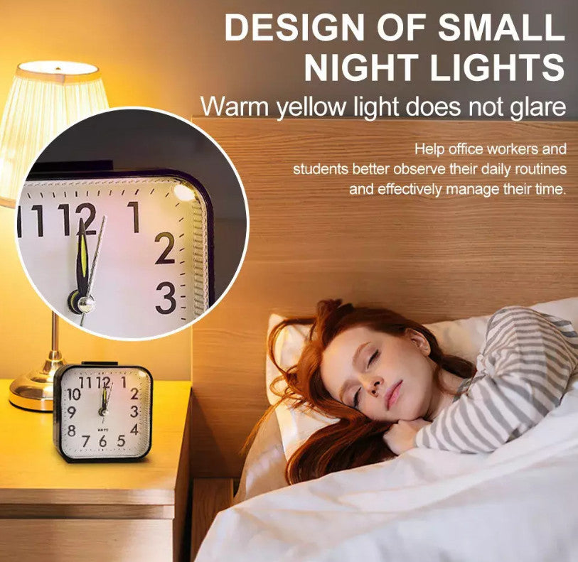 Bedside Mini Alarm Clock Analogue with Night Light – BlackWhite