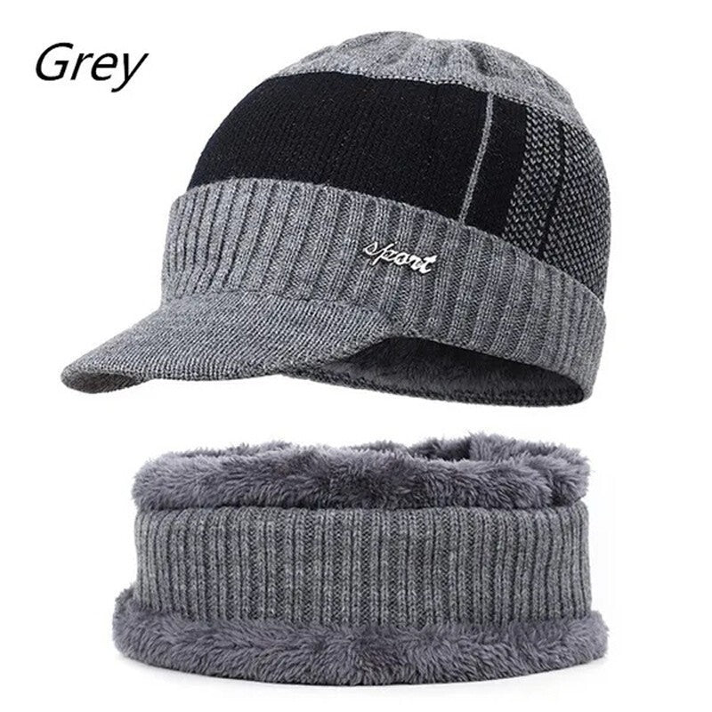 Men's Women's Winter Beanie Hat and Scarf Set Warm Fleece Knitted Cap Unisex UK