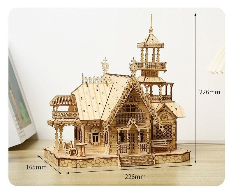 3D Wooden Jigsaw Puzzles for Adults Illuminated Villa Building Kit Xmas Gift Toy