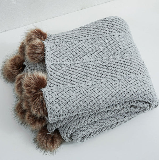 Fluffy Pom Pom Throw Blanket Knitted Sofa Bed Blankets Warm Home 130 X 160cm