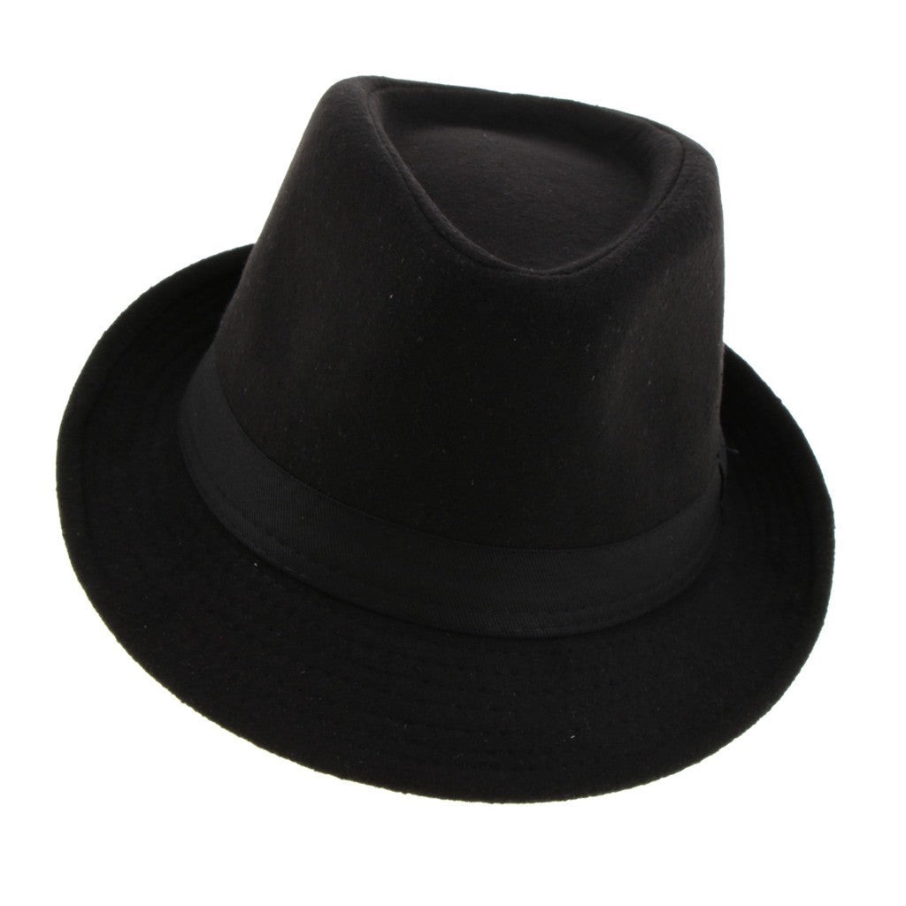 Men's Manhattan Gangster Trilby   Winter Warm Wool Blend Fedora Hat Black