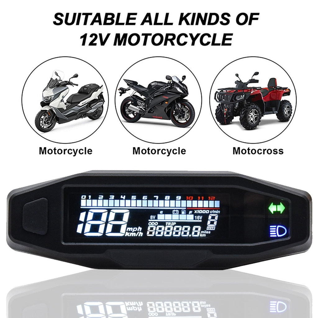 Motorcycle LCD Digital Speedometer Universal Motorbike Odometer Tachometer Gauge