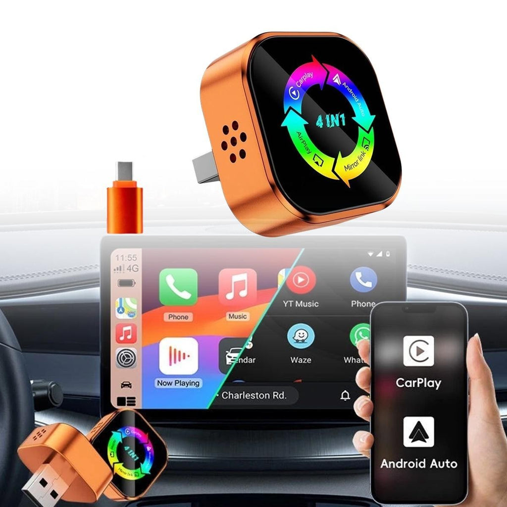 4-in-1 Wireless CarPlay Android Auto MirrorLink Adapter BT WiFi USB Plug & Play