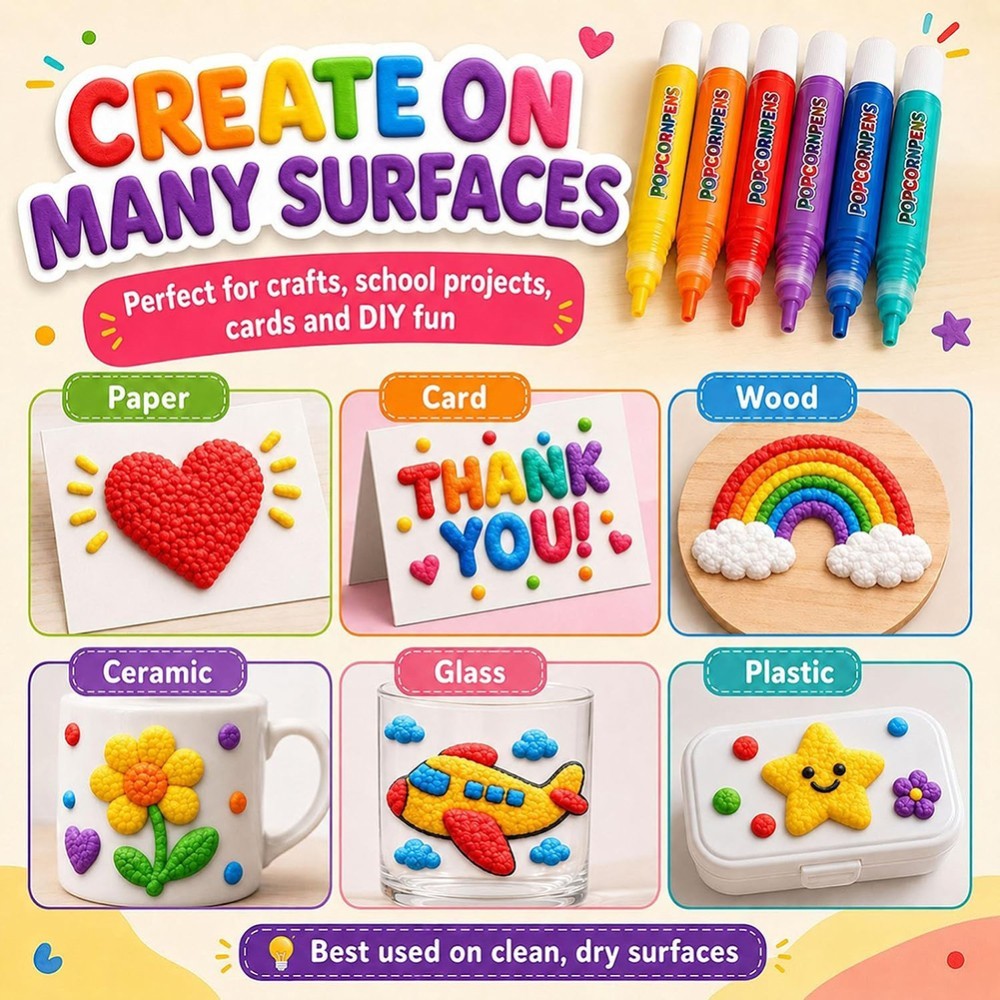 12pcs Magic Popcorn Pens DIY 3D Puffy Bubble Art Drawing For Kids Christmas Gift