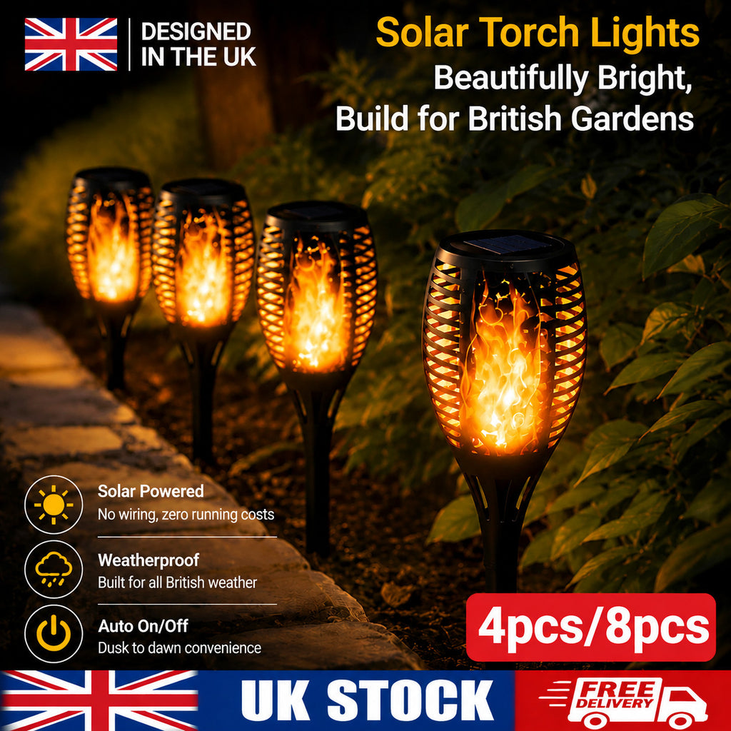 4/8 Pcs Solar Flickering Flame Torch Lights Outdoor Garden Stake Lamp Waterproof