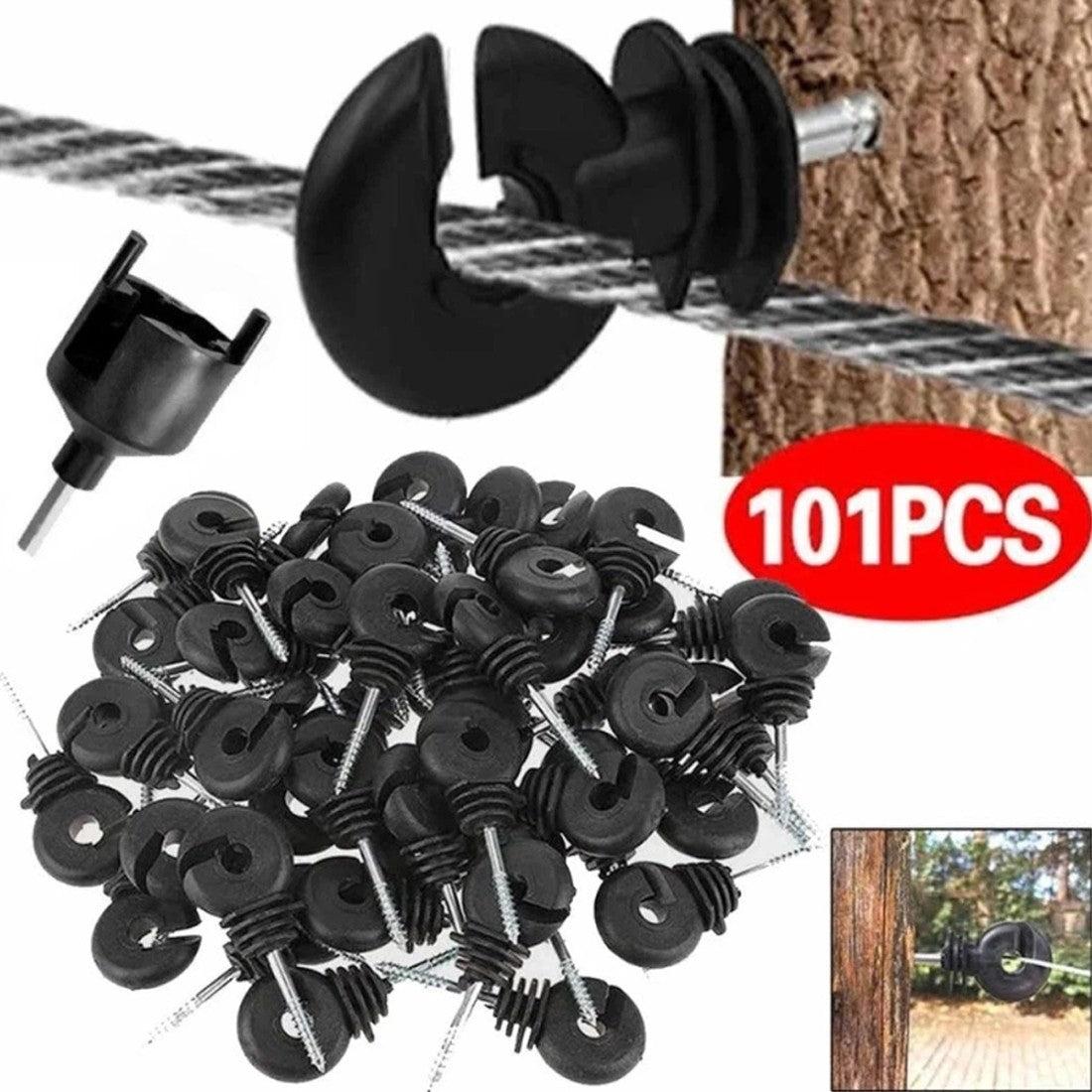 Ring Insulators x 100 - Electric Fencing Fence Screw In For Wooden Posts Wire