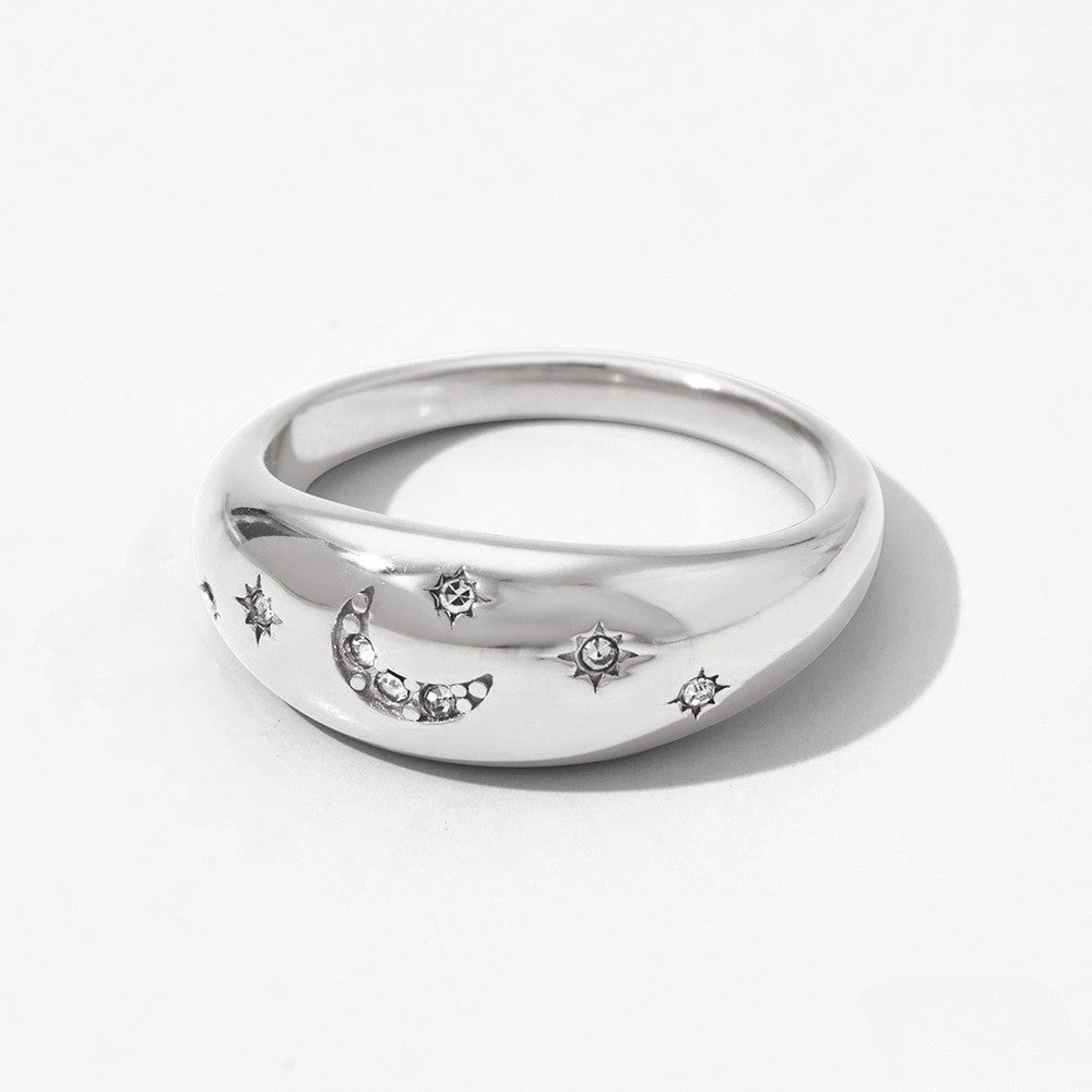 Stainless Steel 18K Gold Star And Moon Ring Jewelry