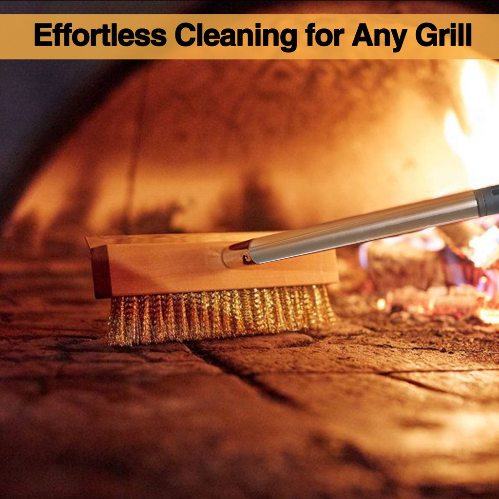 1.6m Top Quality Pizza Oven Brush &Steel Handle Brass Bristles & Steel Scraper