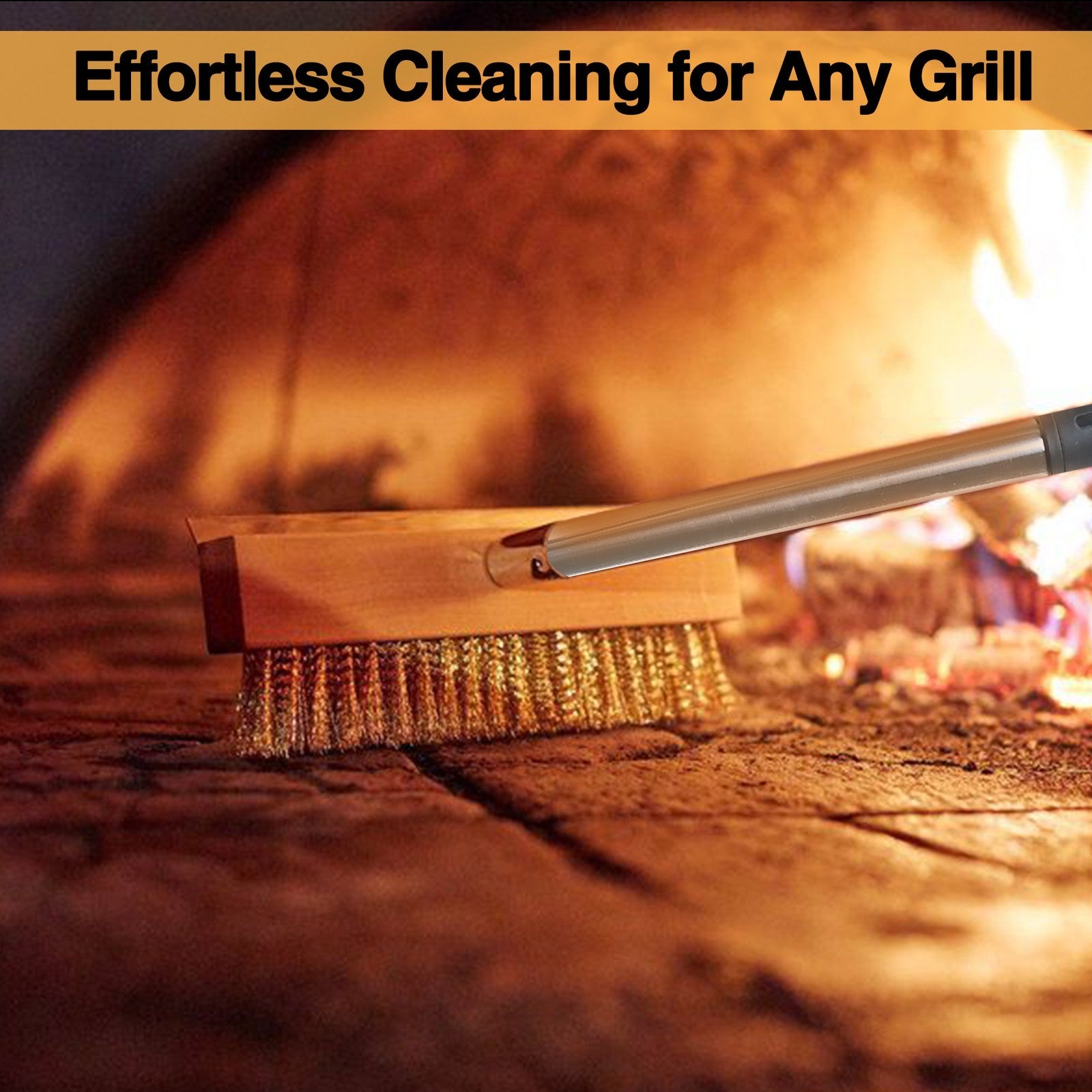 1.6m Top Quality Pizza Oven Brush &Steel Handle Brass Bristles & Steel Scraper