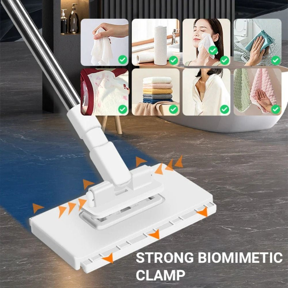 Clamping Dust Mops 360° Rotating Head Automatic Mop Clip Dust Removal W/3 Cloths