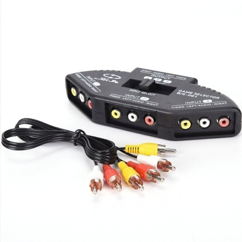 3-Way Audio Video AV RCA Black Switch Selector Box Splitter Signal Switcher