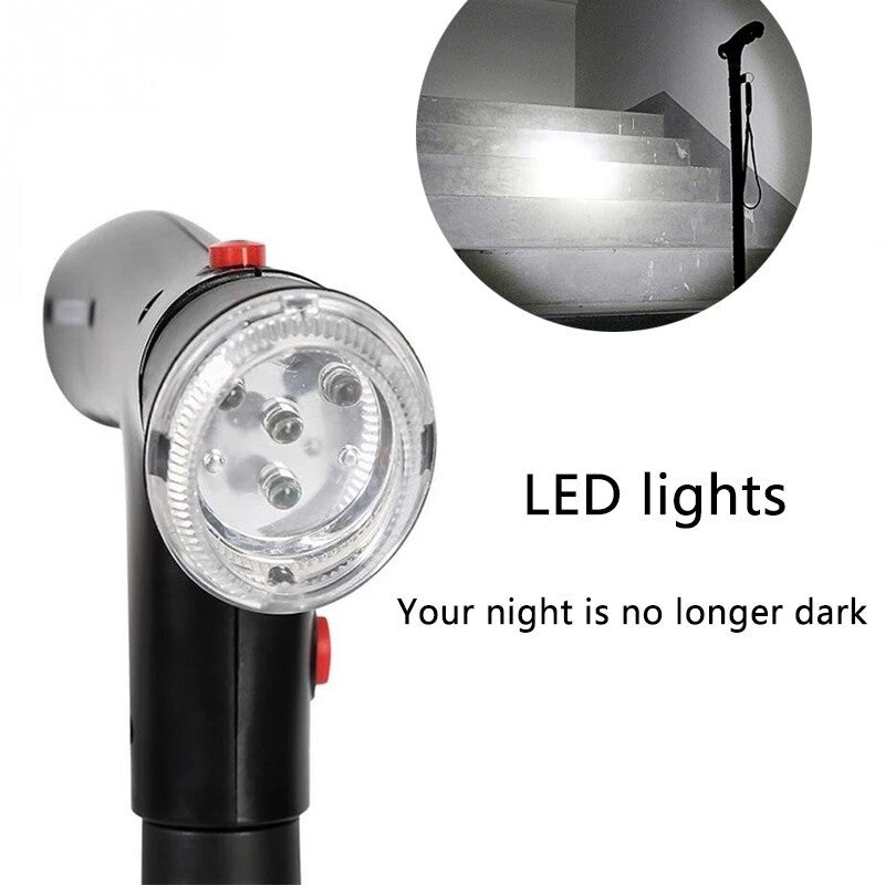 1X Elder Folding Walking Stick Walking Cane Height Adjustable LED Light Alarm