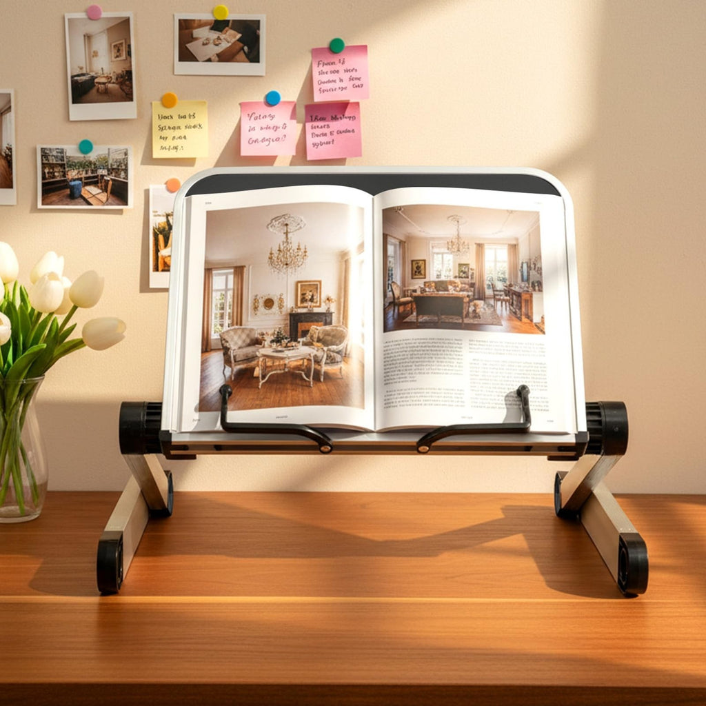 Reading Book Holder Stand, 360° Rotating Base Adjustable & Foldable Design