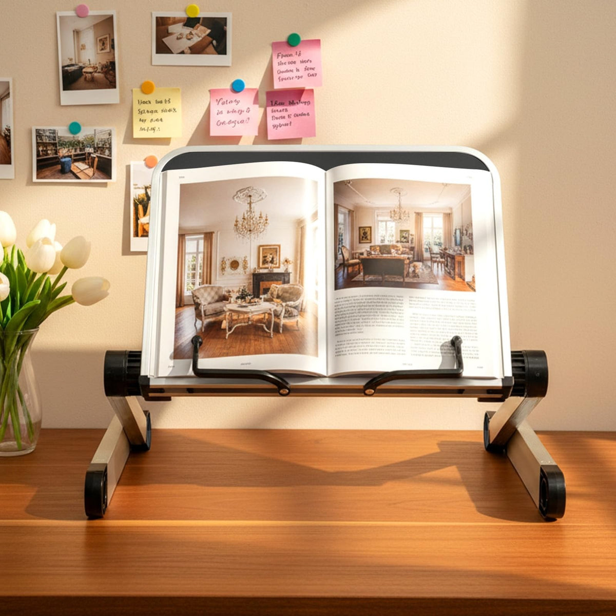 Reading Book Holder Stand, 360° Rotating Base Adjustable & Foldable Design