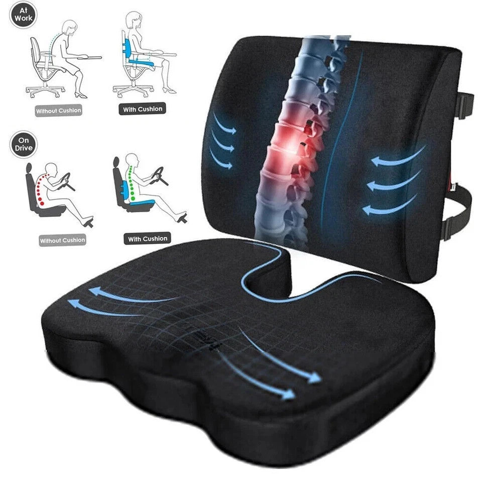 Lumbar Back Support Cushion Car Seat Pillow Memory Foam Pain Relief Office Chair