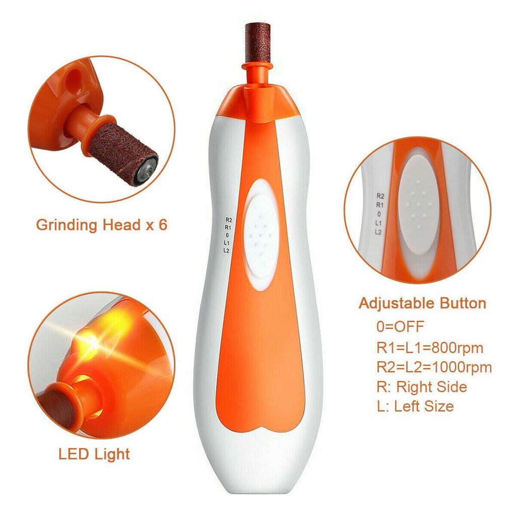 6 IN 1 Electric Dog Pet Nail Grinder Cat Claw Paw Toe Clipper Trimmer Grooming