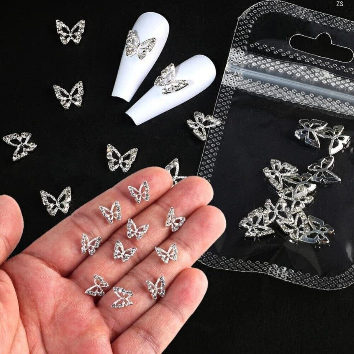 10pcs 3D Alloy Butterfly Nail Charms, Butterfly Nail Gems Nail Rhinestones Shiny
