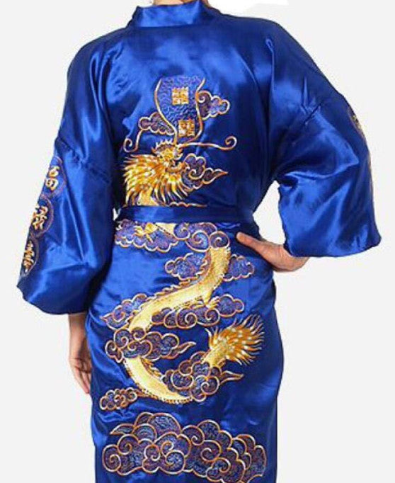 Chinese Dragon Satin Bathrobe Men's Kimono Pajamas for Stylish Comfort