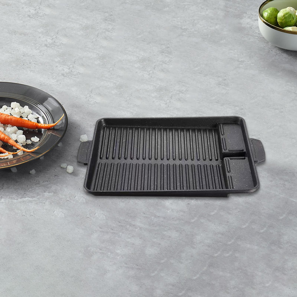 Korean BBQ Grill Pan with Handles Barbecue Plate for Baking Kitchen Travel