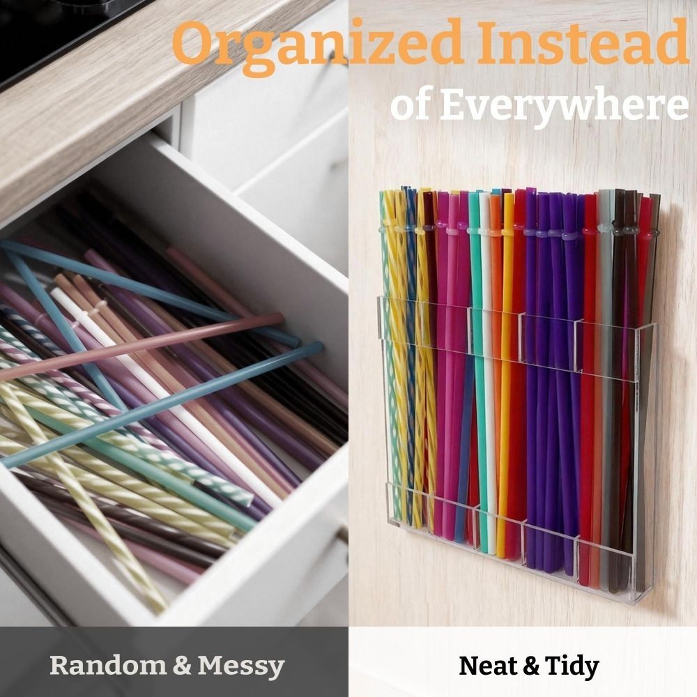 Acrylic Large Straw Holder  Reusable Straw Storage Dispenser Straws Organizer