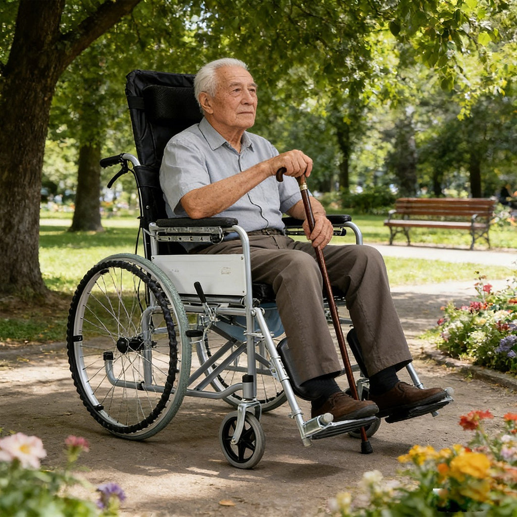 6-Position Adjustable Lightweight Folding Wheelchair with Reclining Backrest UK