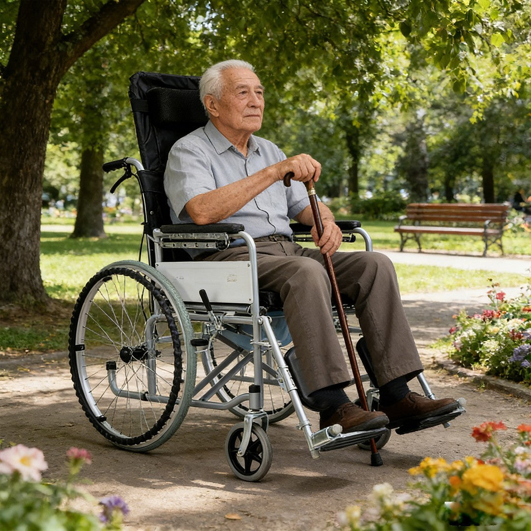 6-Position Adjustable Lightweight Folding Wheelchair with Reclining Backrest UK