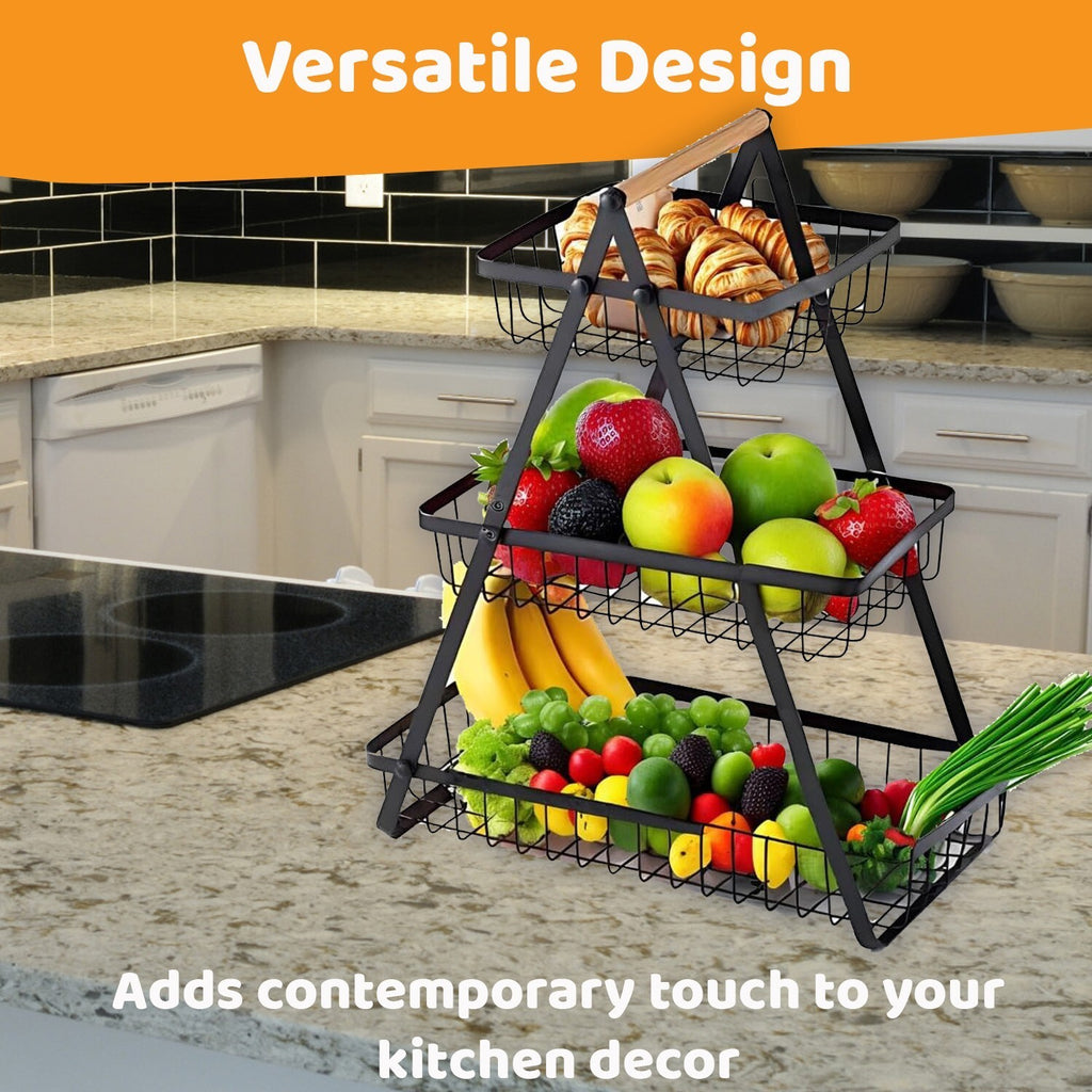3 Tier Fruit Storage Basket Countertop Kitchen Bread Vegetable Fruit Bowl Rack