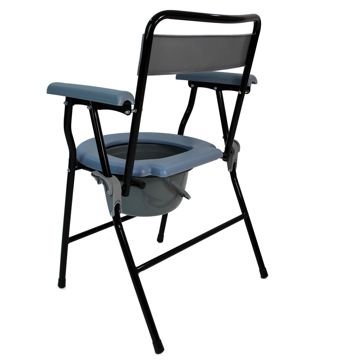 Folding Steel Commode Chair Portable Toilet with Safety Lock and 4 Litre Pail